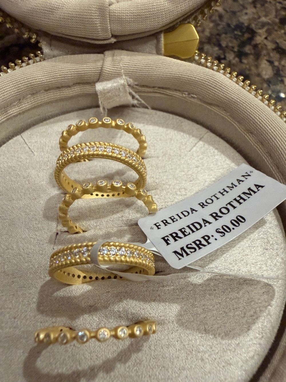 Freida Rothman Gold Stackable Ring Set with Pavé CZ Accents